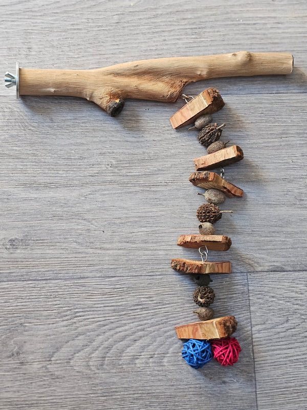 Spotted Gum Bolt On Perch & Timber Toy Combo