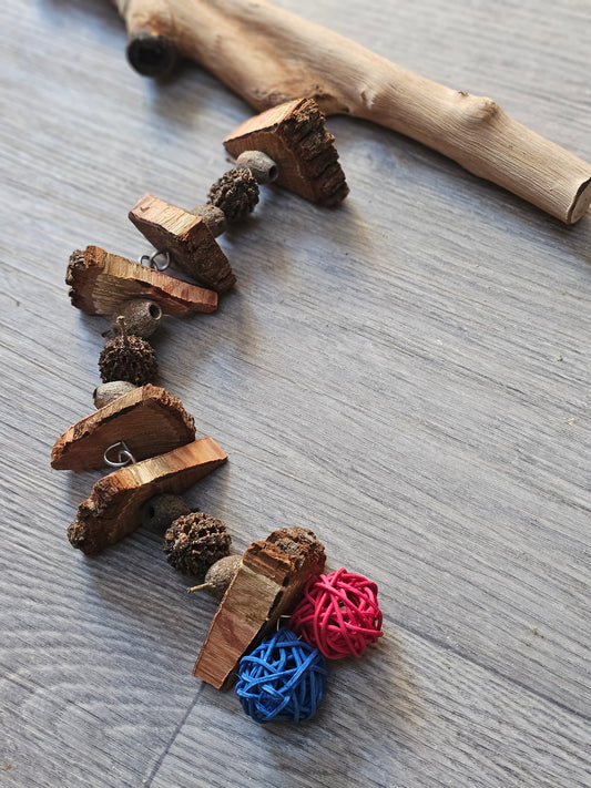 Spotted Gum Bolt On Perch & Timber Toy Combo