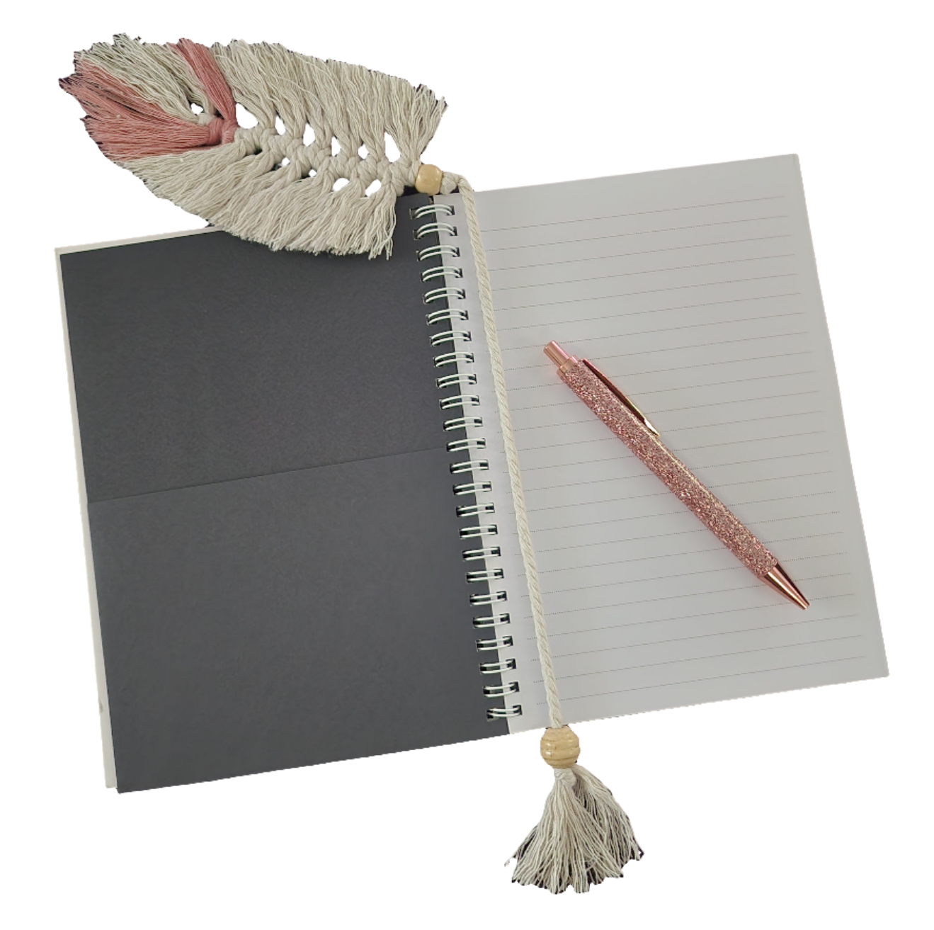 A5 Princess Parrot & Galah Notebook, Handmade Macrame Feather Bookmark & Glitter Pen