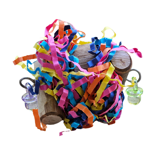 Colourful Paper Shreds & Timber Foot Toy