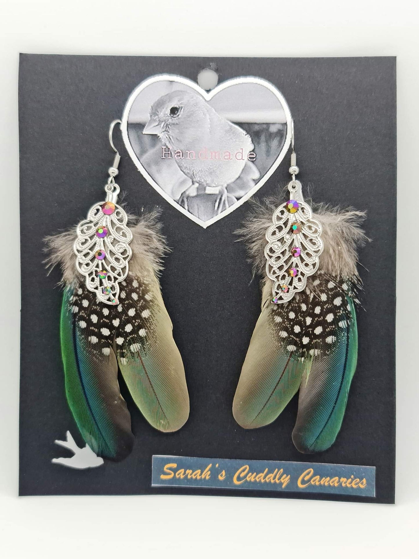 Melon & Lychee Green Cheek Conure Feather Earrings