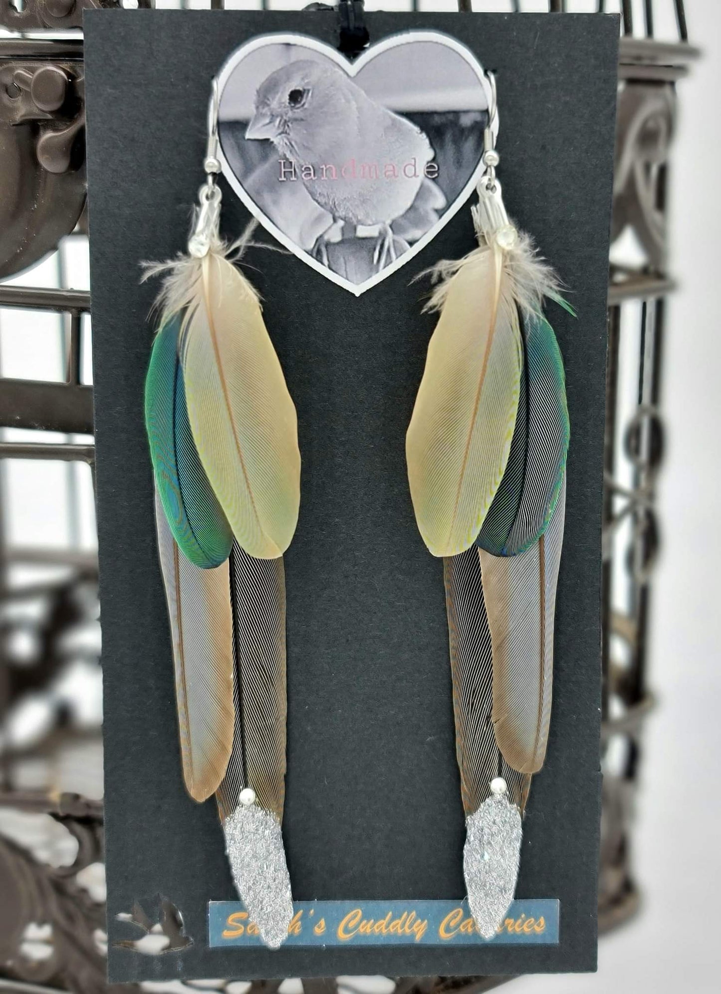Lychee Cinnamon Green Cheek Conure Feather Earrings