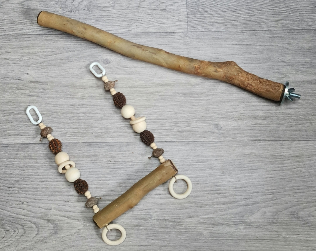 Spotted Gum Single 45cm x 2.5cm Bolt On Perch & Swing Set