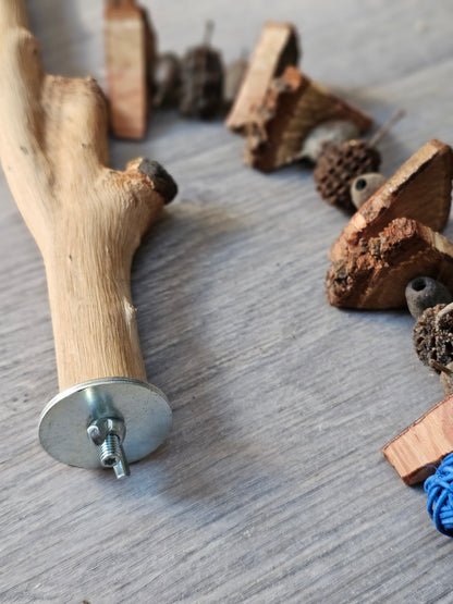 Spotted Gum Bolt On Perch & Timber Toy Combo