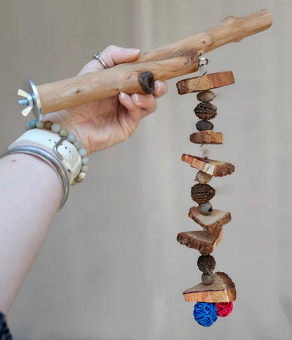 Spotted Gum Bolt On Perch & Timber Toy Combo