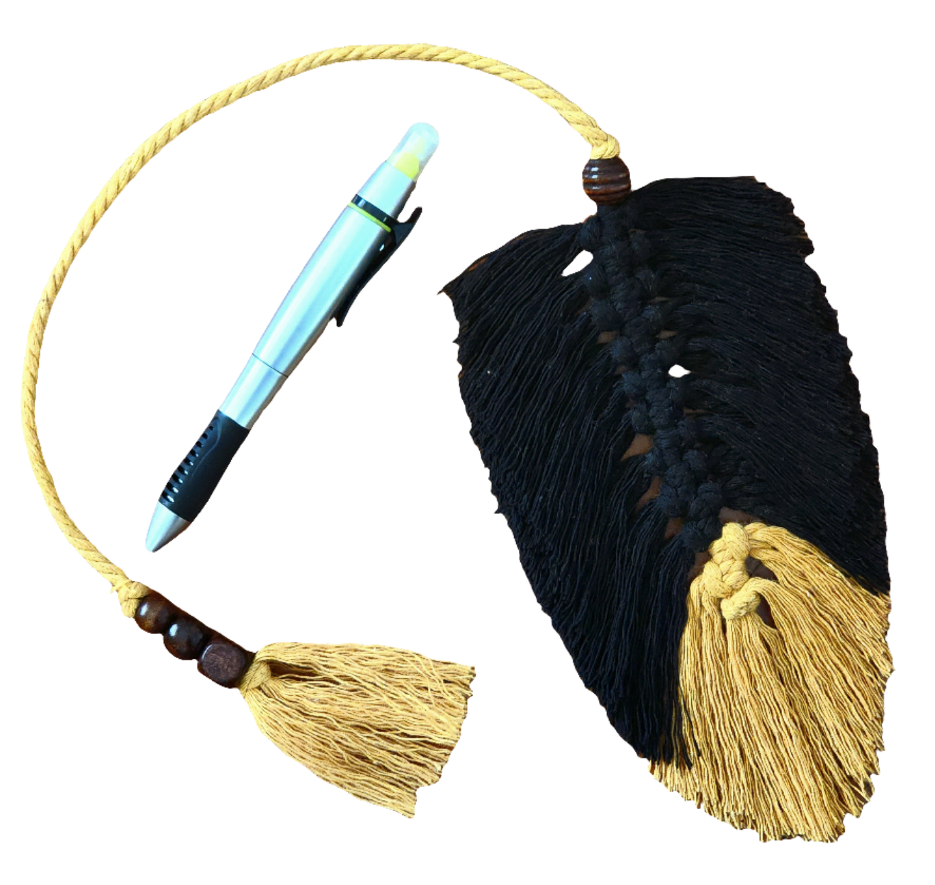 Handmade Macrame Feather Bookmark & Pen/Highlighter