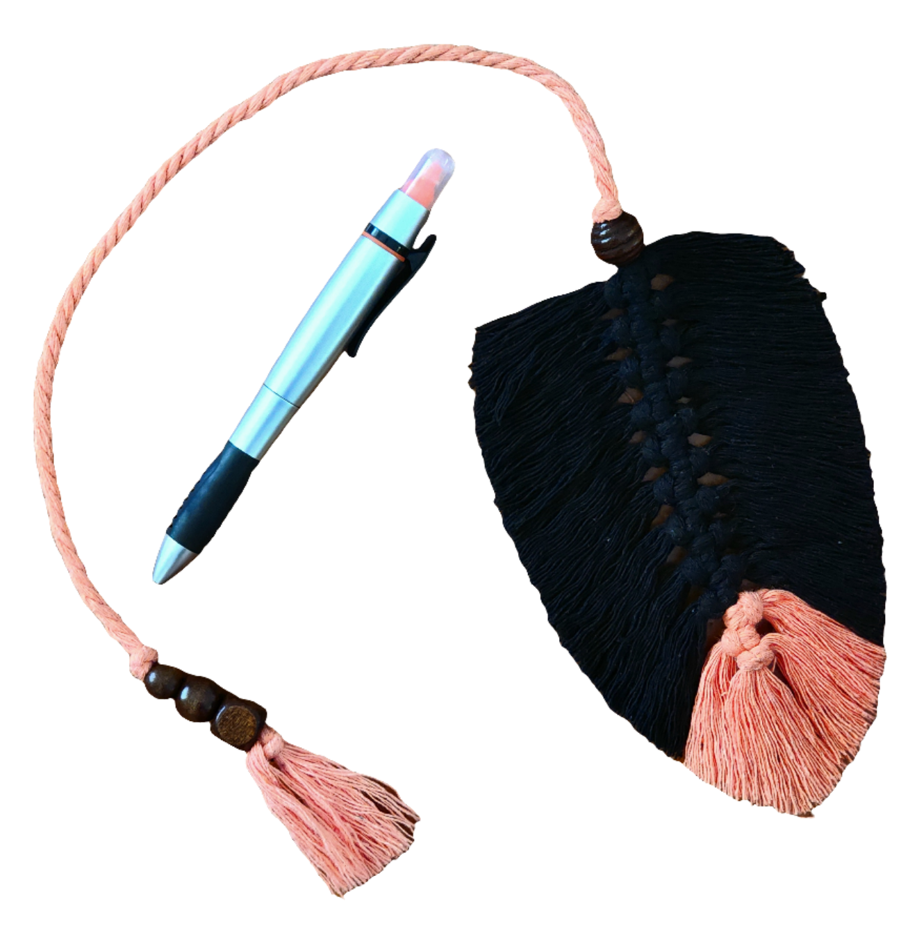 Handmade Macrame Feather Bookmark & Pen/Highlighter