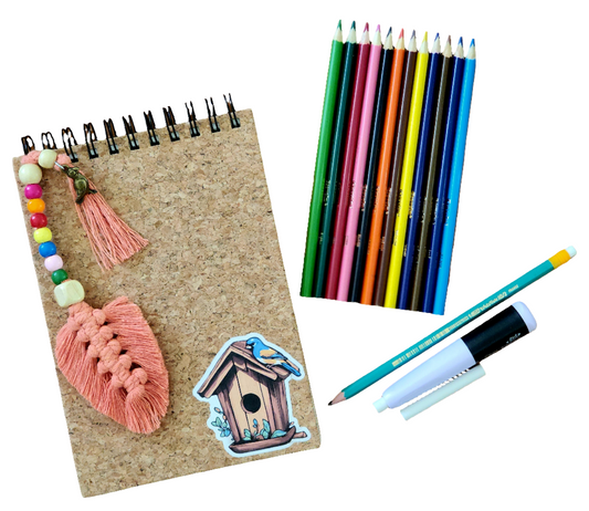 A5 Birdie Sketchbook & Handmade Macrame Feather Pack