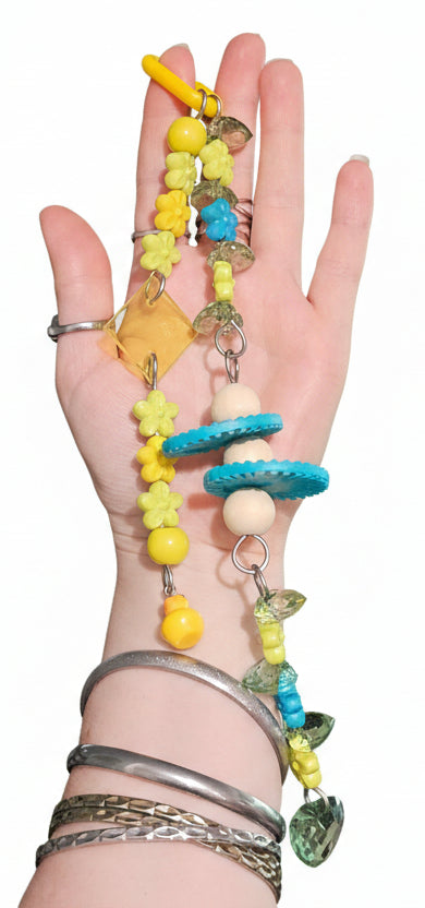 Teal & Yellow Flowers & Hearts Double Strand Toy