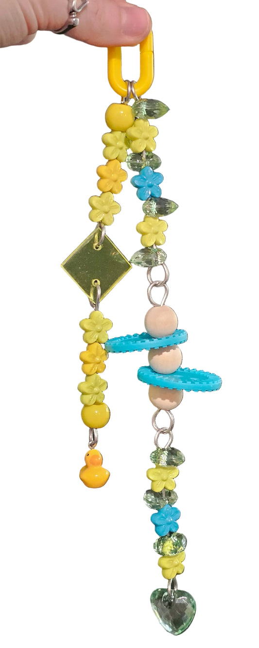 Teal & Yellow Flowers & Hearts Double Strand Toy