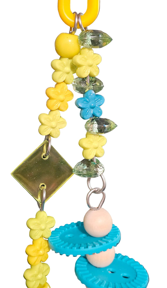 Teal & Yellow Flowers & Hearts Double Strand Toy