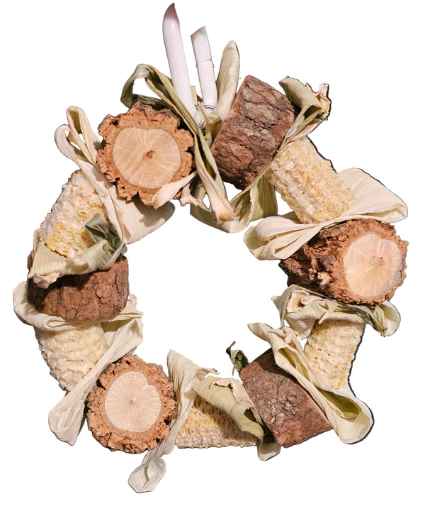 Corn Cob & Husk Wood Wreath Forest Shreddable Ring