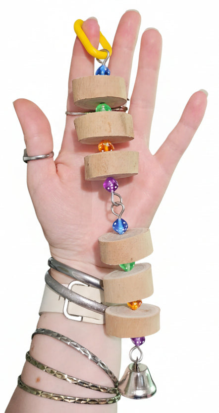 Colourful Dice & Timber Wheels Jointed Bell Toy