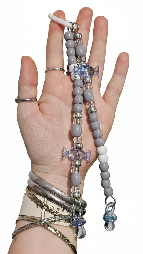 Lollies & Pacifiers Grey/Silver/White Double Strand Toy