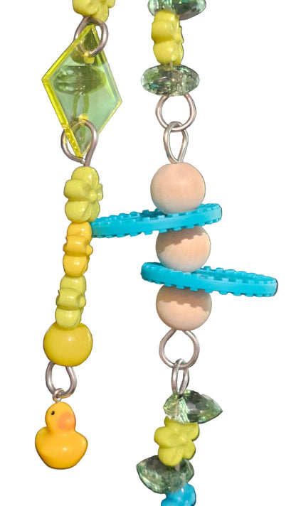 Teal & Yellow Flowers & Hearts Double Strand Toy