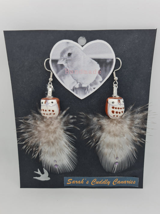 Ceramic Owls Feather Earrings