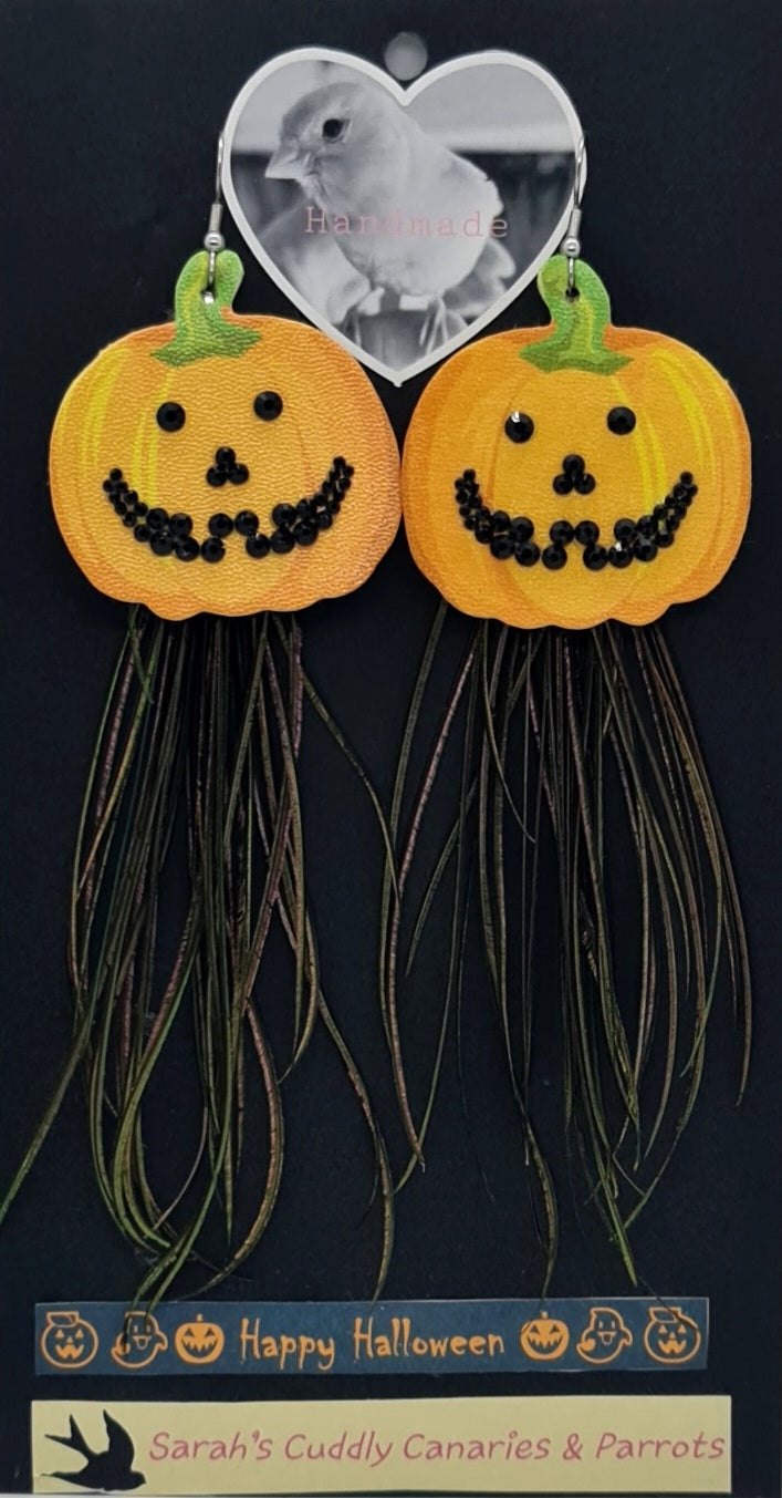 Halloween Pumpkin Feather Earrings