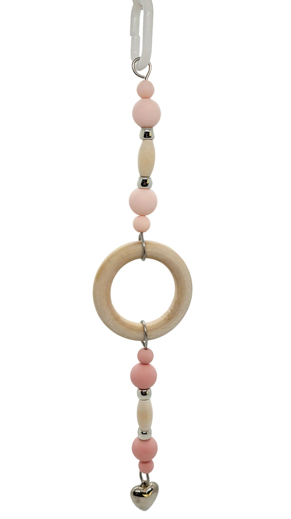 Shiny Silver Heart Pink & Timber Ring Toy