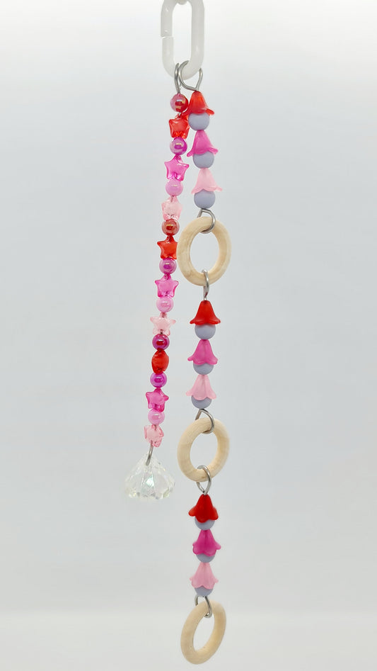 Pink & Red Toned Stars & Flowers Double Strand Toy