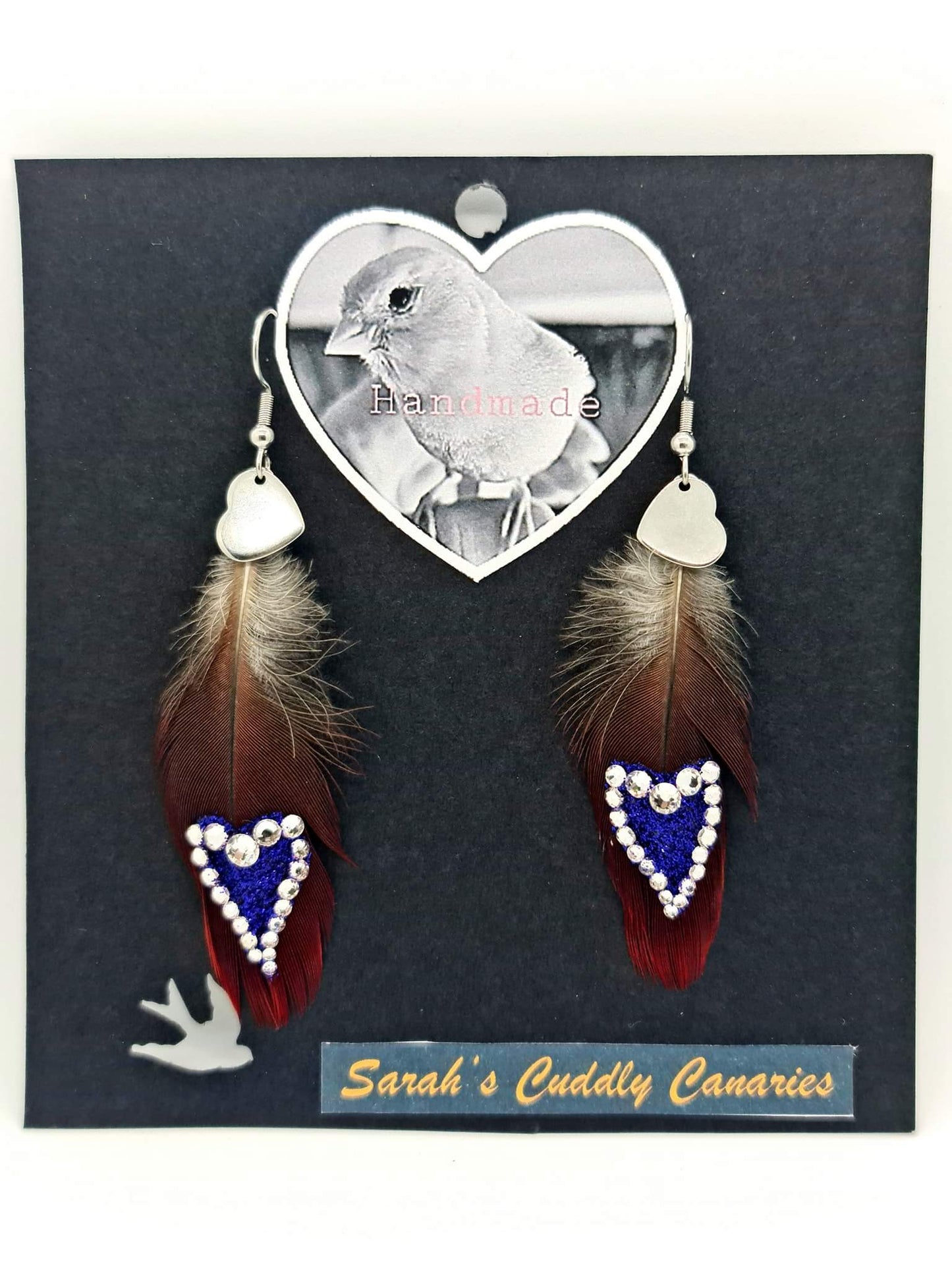 Zelda Eclectus Purple Heart Feather Earrings