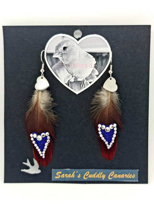 Zelda Eclectus Purple Heart Feather Earrings